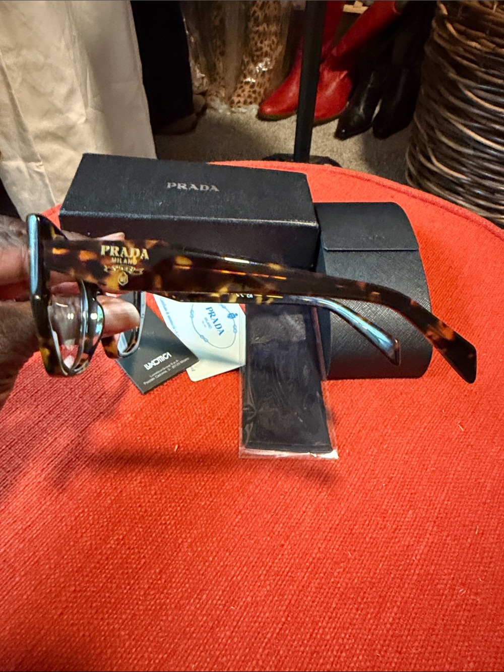 Prada Women Tortoiseshell Cat-Eye Optical Glasses - Brown/Black Blend - Picture 2 of 9